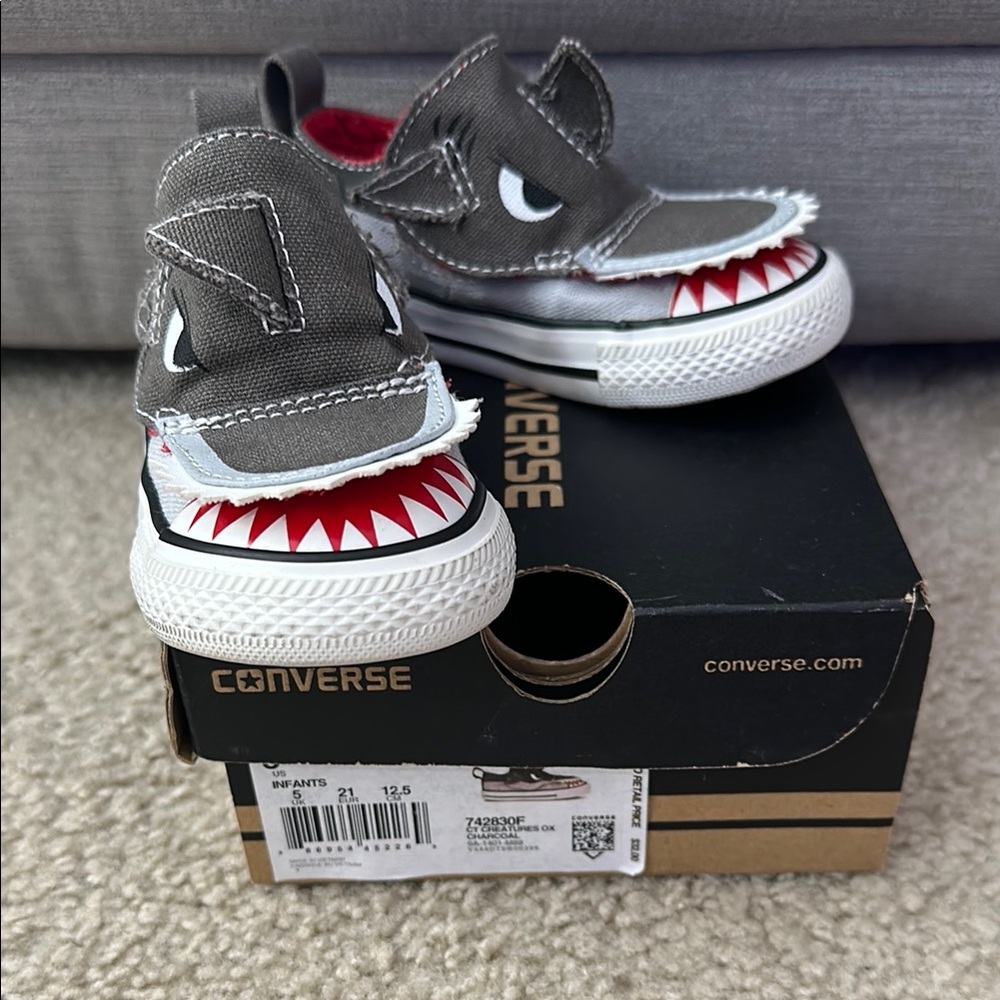 Converse Infant Charcoal Gray and Red Shark Sneakers